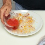 Carpaccio spigola e ciliegie