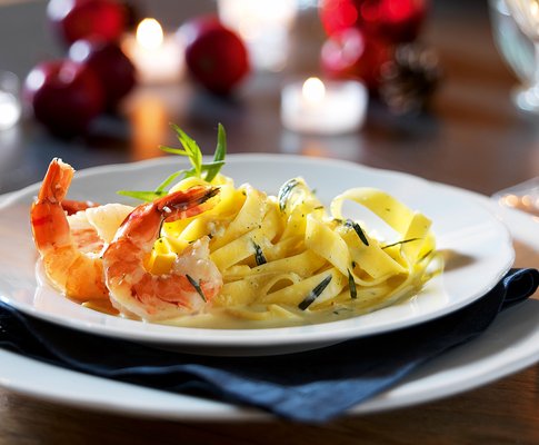 Tagliatelle limone e scampi