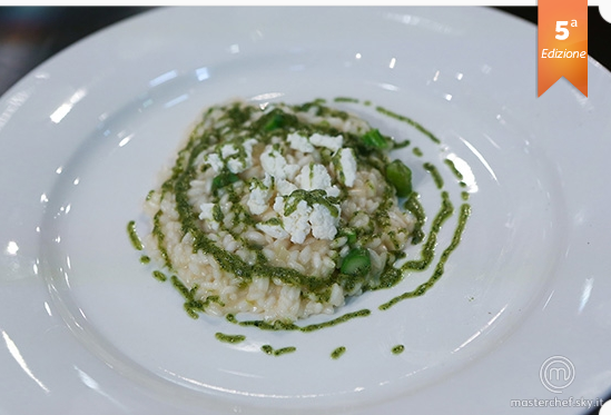 Risotto con ghiaccioli di ricotta e salsa alla menta